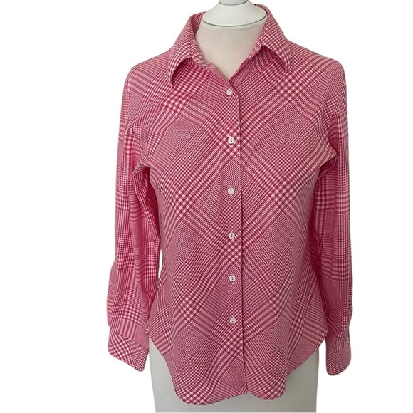 Foxcroft Pink Check Wrinkle Resistant Long Sleeve Button Front Blouse Size 6P - Picture 1 of 6
